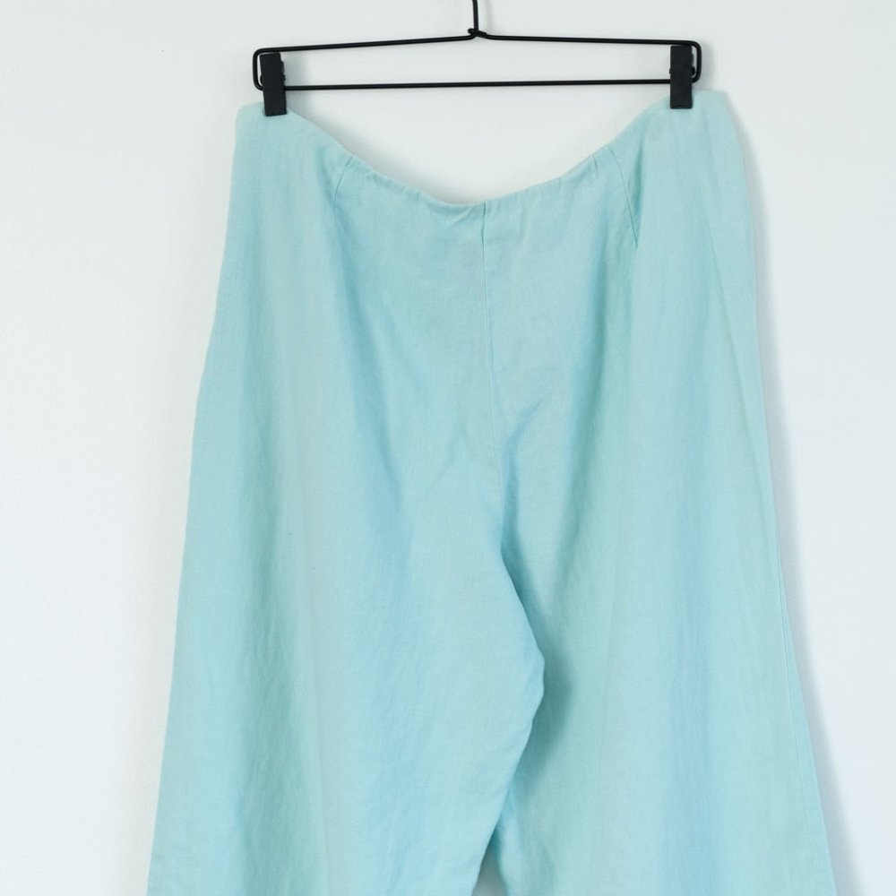 Eileen Fisher Irish Linen Wide Leg Blue Green Pants Womens Size Large - Picture 9 of 11